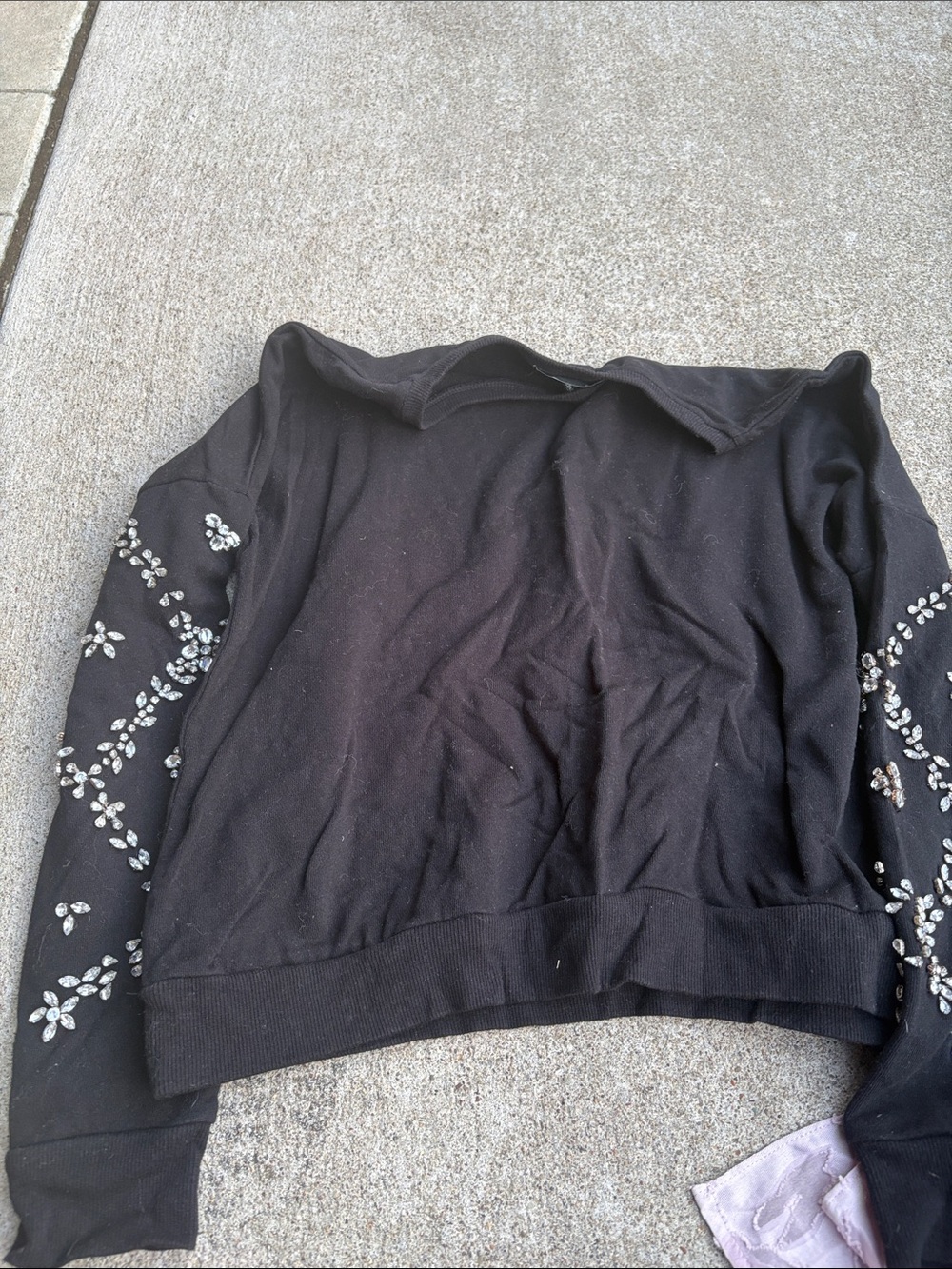 Women's Black Embellished Sleeve Sweater